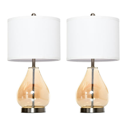 Set of 2 bedside lamps - glass, linen, E27 socket