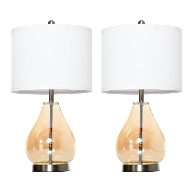 Set of 2 bedside lamps - glass, linen, E27 socket