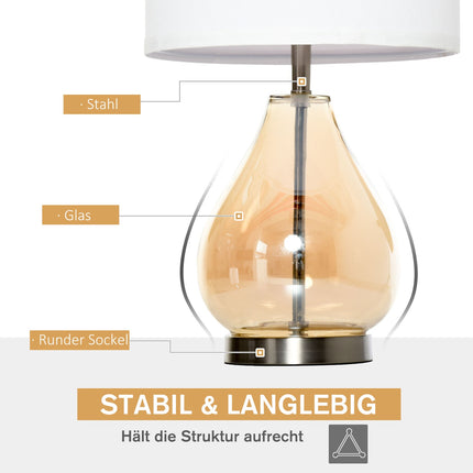 Set of 2 bedside lamps - glass, linen, E27 socket