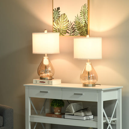 Set of 2 bedside lamps - glass, linen, E27 socket