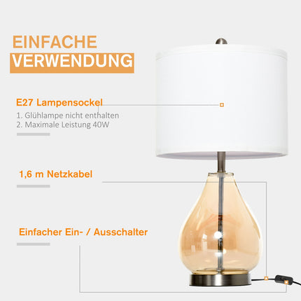 Set of 2 bedside lamps - glass, linen, E27 socket