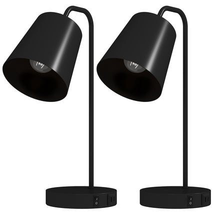 Table Lamp Set Of 2, Black Steel, USB-A/USB-C, E27