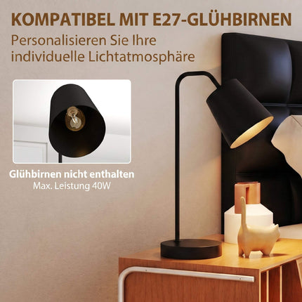 Table Lamp Set Of 2, Black Steel, USB-A/USB-C, E27