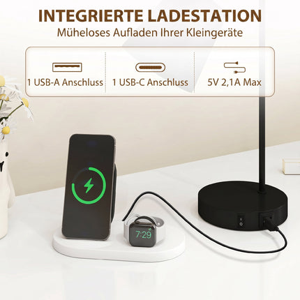 Table Lamp Set Of 2, Black Steel, USB-A/USB-C, E27