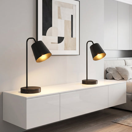 Table Lamp Set Of 2, Black Steel, USB-A/USB-C, E27