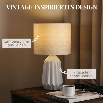 Table Lamp with Linen Shade, 22x22x39 cm, White