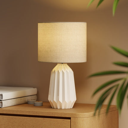 Table Lamp with Linen Shade, 22x22x39 cm, White