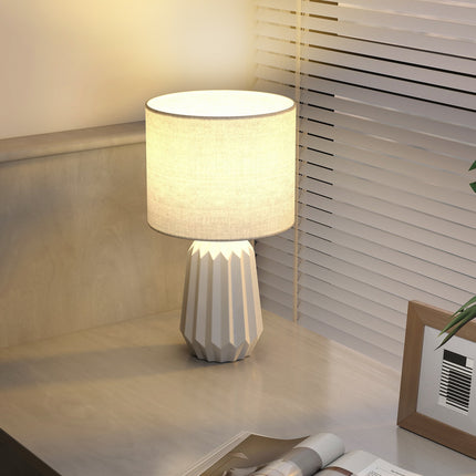 Table Lamp with Linen Shade, 22x22x39 cm, White