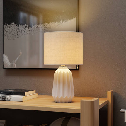 Table Lamp with Linen Shade, 22x22x39 cm, White