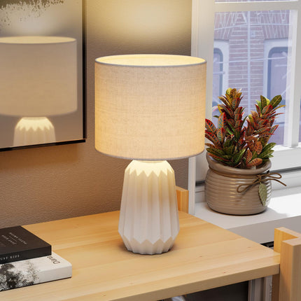 Table Lamp with Linen Shade, 22x22x39 cm, White
