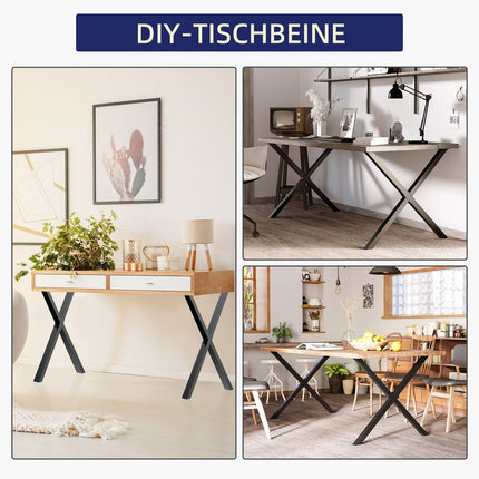 Black Steel X-Shape table legs, set of 2, 72Cm