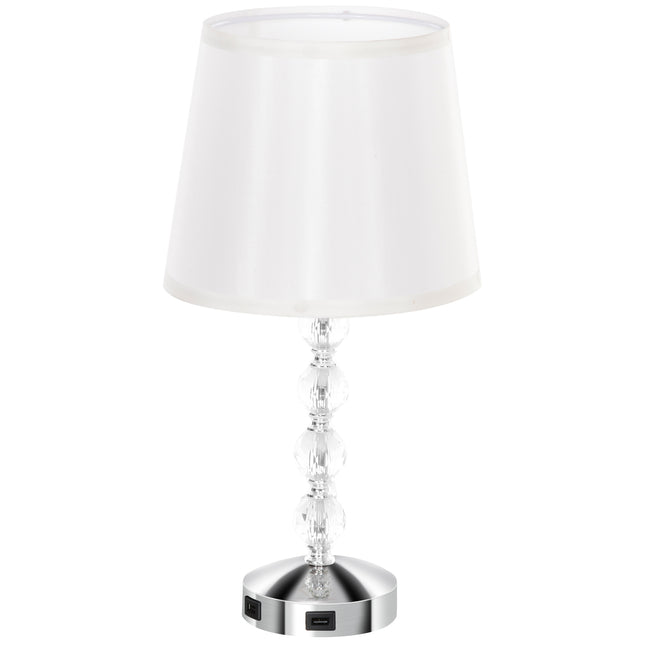 LED table lamp, crystal, USB rechargeable, Silver, E27 socket