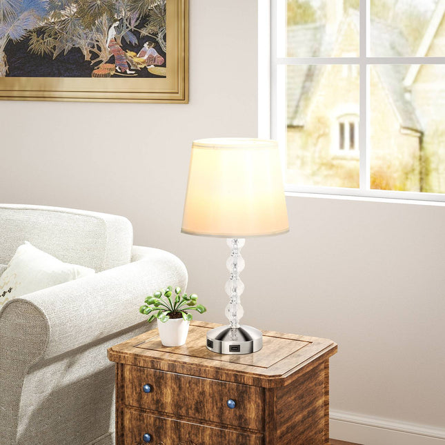 LED table lamp, crystal, USB rechargeable, Silver, E27 socket