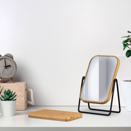 Table mirror with bamboo frame