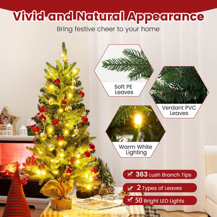 Tabletop Christmas Tree, 3 Ft, Battery-Operated, 50 Warm LED