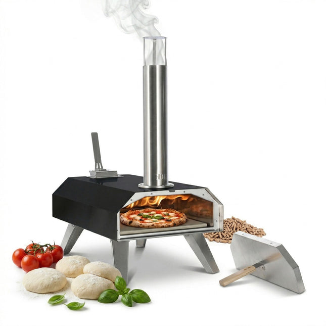Tabletop Pellet Pizza Oven with Stone, Black/Silver
