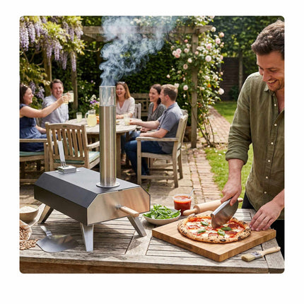 Tabletop Pellet Pizza Oven with Stone, Black/Silver