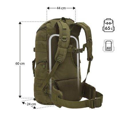 Tactical Backpack, 65L, Green, Outdoor Camping