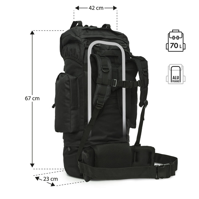 Tactical Backpack, 70L, Black, Heavy-Duty