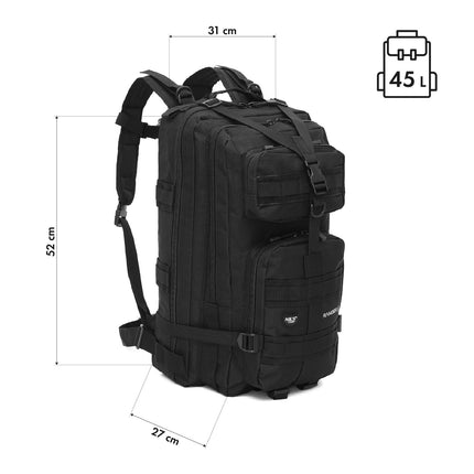 Tactical Backpack, Black, 45L Capacity