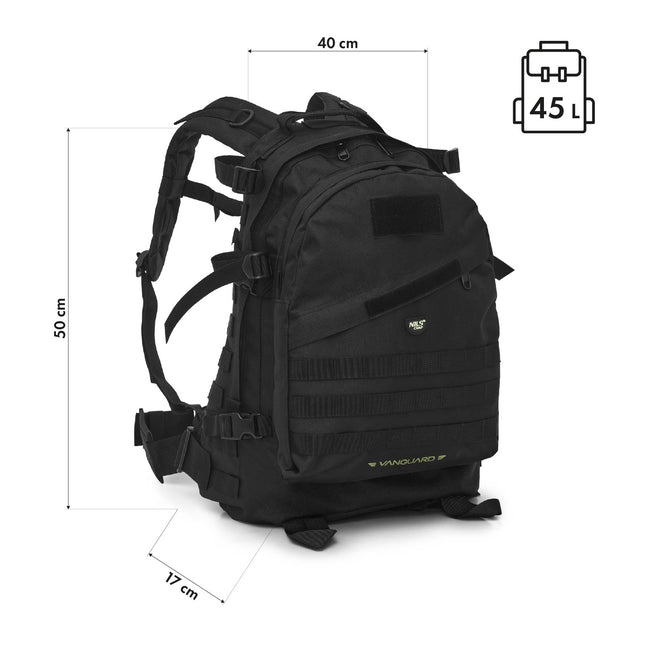 Tactical Backpack, Black, 45L Capacity