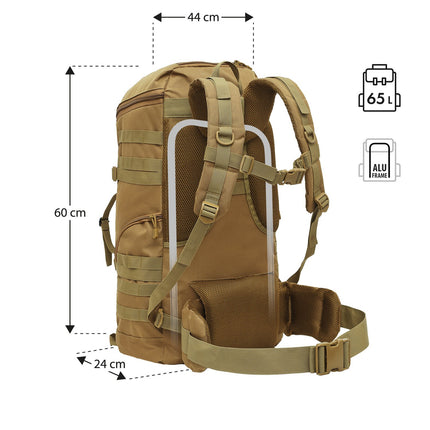 Tactical Backpack, Sand, 65L Capacity