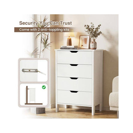 Tall 4-Drawer Storage Dresser with Anti-Tipping Kits, White, 60 x 40 x 95 cm