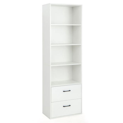 Tall 6-Tier Freestanding Bookshelf, 4 Shelves, 2 Drawers