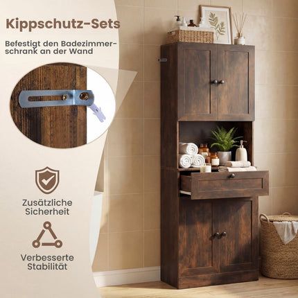 Tall Bathroom Cabinet, 4 Doors, 1 Drawer, Adjustable Shelf