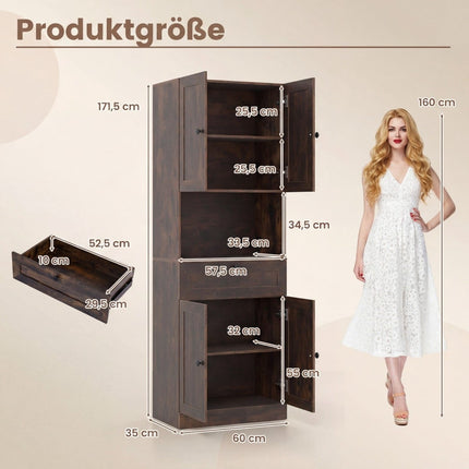 Tall Bathroom Cabinet, 4 Doors, 1 Drawer, Adjustable Shelf