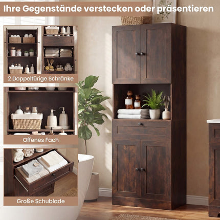 Tall Bathroom Cabinet, 4 Doors, 1 Drawer, Adjustable Shelf