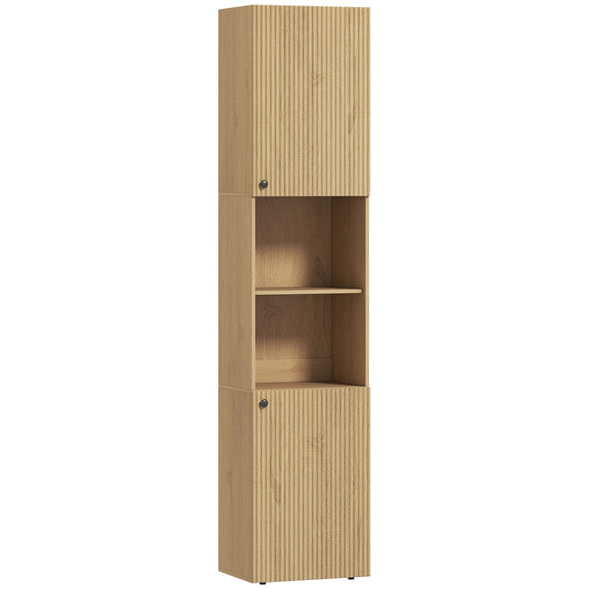 Tall Bathroom Cabinet, 6 Levels, Oak Finish, Adjustable Shelves