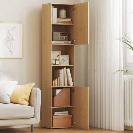 Tall Bathroom Cabinet, 6 Levels, Oak Finish, Adjustable Shelves
