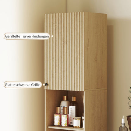 Tall Bathroom Cabinet, 6 Levels, Oak Finish, Adjustable Shelves