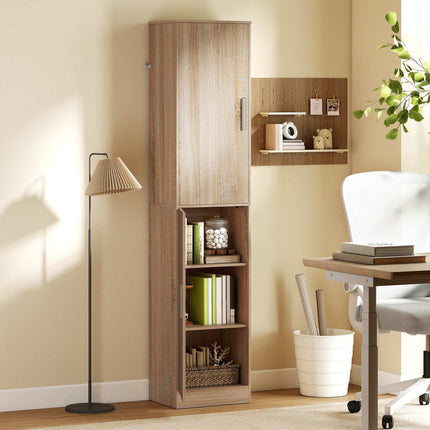 Tall Bathroom Cabinet, Natural Wood, Adjustable Shelves
