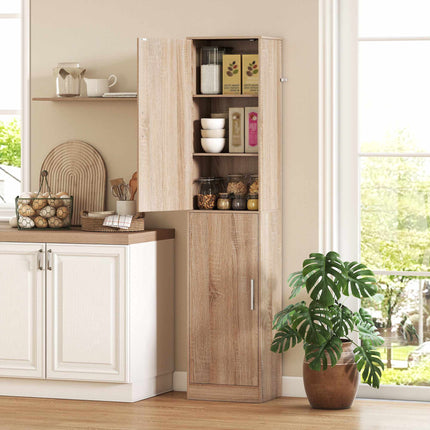 Tall Bathroom Cabinet, Natural Wood, Adjustable Shelves