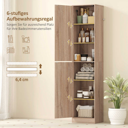 Tall Bathroom Cabinet, Natural Wood, Adjustable Shelves