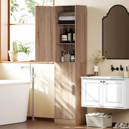 Tall Bathroom Cabinet, Natural Wood, Adjustable Shelves
