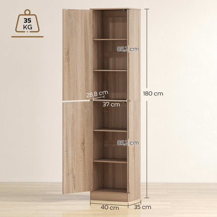 Tall Bathroom Cabinet, Natural Wood, Adjustable Shelves