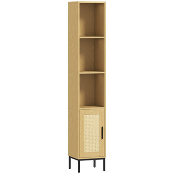 Tall Bathroom Cabinet, Slim Wood Look with Adjustable Shelf