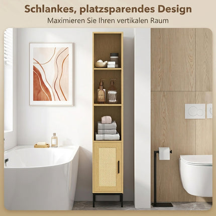 Tall Bathroom Cabinet, Slim Wood Look with Adjustable Shelf