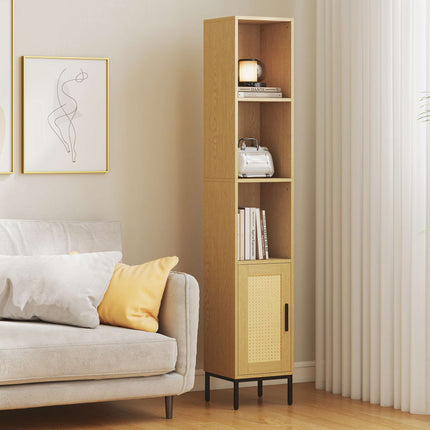 Tall Bathroom Cabinet, Slim Wood Look with Adjustable Shelf