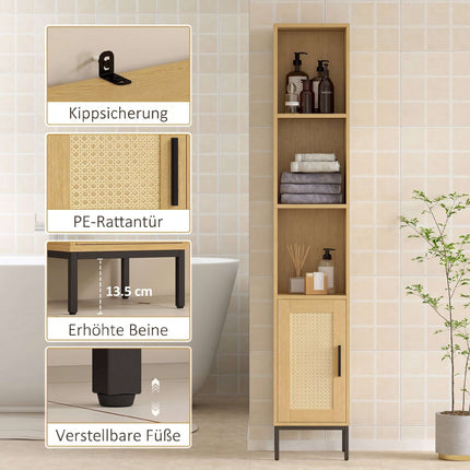 Tall Bathroom Cabinet, Slim Wood Look with Adjustable Shelf