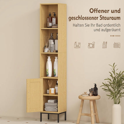 Tall Bathroom Cabinet, Slim Wood Look with Adjustable Shelf