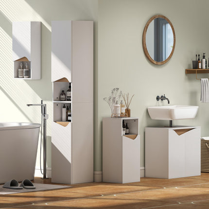 Tall Bathroom Cabinet, White, 2 Doors, 2 Open Shelves, Adjustable Shelves