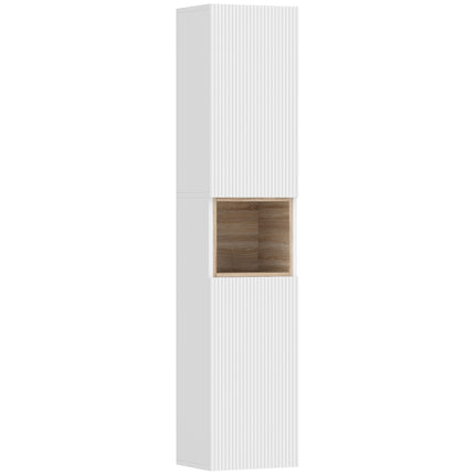 Tall Bathroom Cabinet, White/Natural Wood, Adjustable Shelves