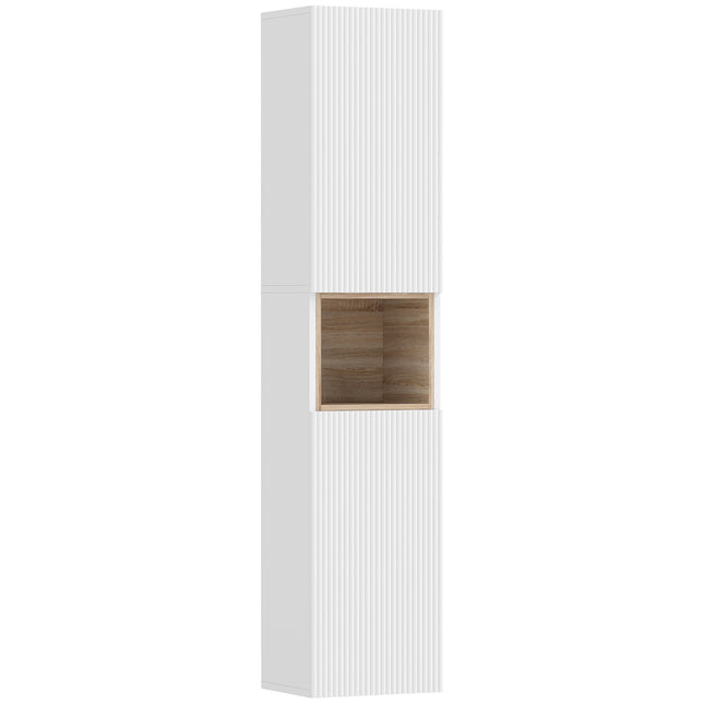 Tall Bathroom Cabinet, White/Natural Wood, Adjustable Shelves