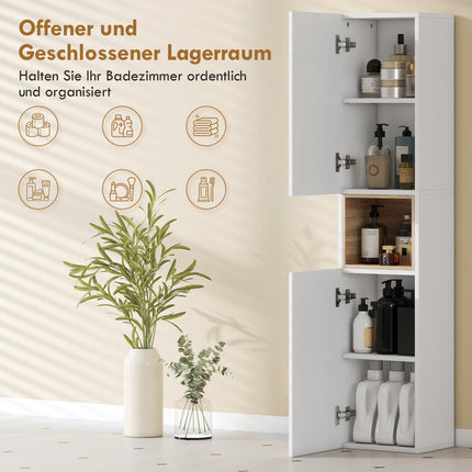 Tall Bathroom Cabinet, White/Natural Wood, Adjustable Shelves