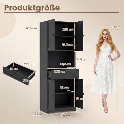 Tall Bathroom Cabinet with 4 Doors, 1 Drawer, Adjustable Shelf