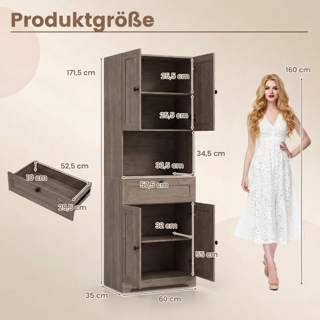 Tall Bathroom Cabinet with 4 Doors, 1 Drawer, Adjustable Shelf